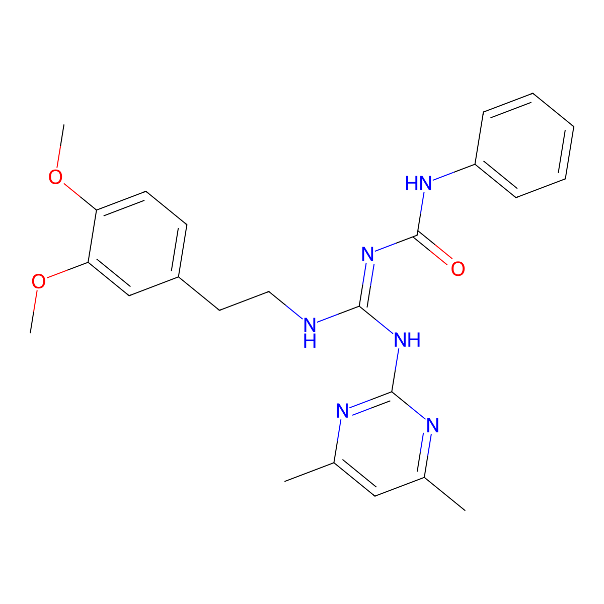 1-({[2-(3,4-Dimethoxyphenyl)ethyl]amino}[(4,6-dimethylpyrimidin-2-yl)amino]methylidene)-3-phenylurea molecular structure, CAS 672892-91-0