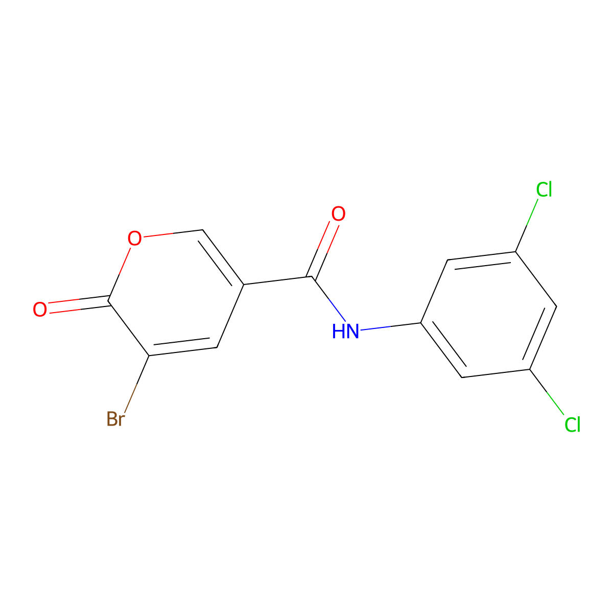 5-bromo-N-(3,5-dichlorophenyl)-6-oxopyran-3-carboxamide molecular structure, CAS 672893-44-6