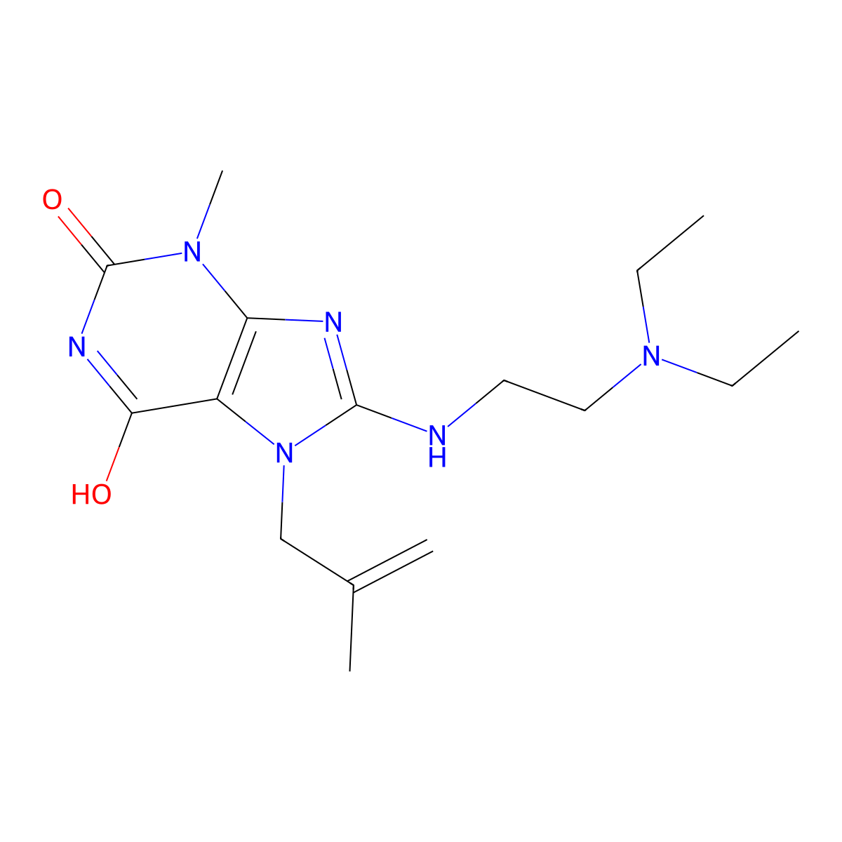 8-((2-(diethylamino)ethyl)amino)-3-methyl-7-(2-methylallyl)-1H-purine-2,6(3H,7H)-dione molecular structure, CAS 672893-97-9