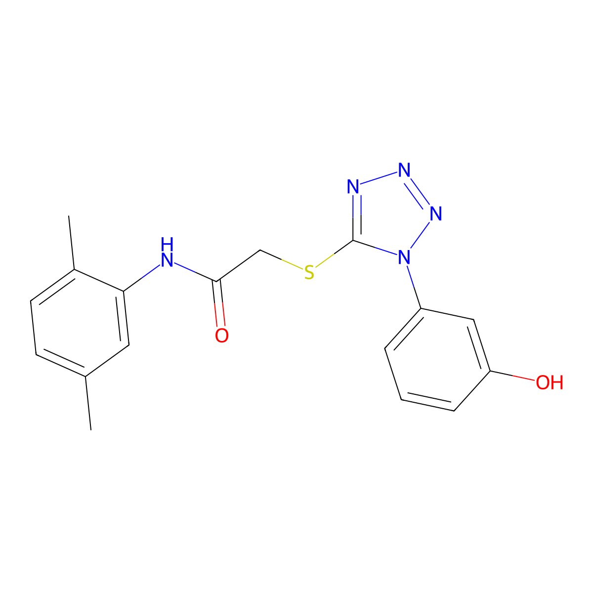 N-(2,5-dimethylphenyl)-2-[1-(3-hydroxyphenyl)tetrazol-5-yl]sulfanylacetamide molecular structure, CAS 672899-35-3