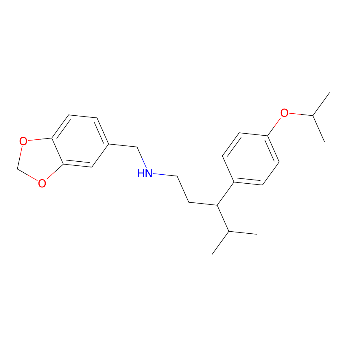 N-(1,3-benzodioxol-5-ylmethyl)-4-methyl-3-(4-propan-2-yloxyphenyl)pentan-1-amine molecular structure, CAS 672901-40-5