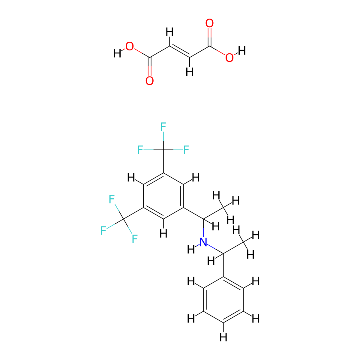 N-[1-[3,5-bis(trifluoromethyl)phenyl]ethyl]-1-phenylethanamine;(E)-but-2-enedioic acid molecular structure, CAS 672907-00-5