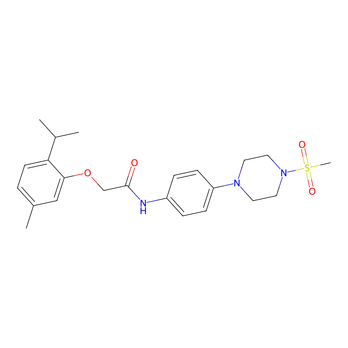 2-(2-isopropyl-5-methylphenoxy)-N-{4-[4-(methylsulfonyl)-1-piperazinyl]phenyl}acetamide molecular structure, CAS 672913-07-4