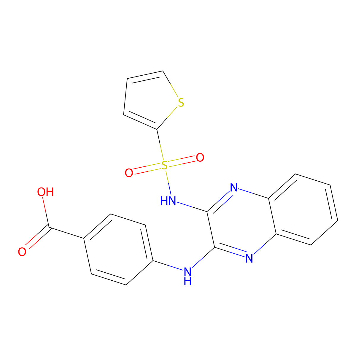 4-((3-(Thiophene-2-sulfonamido)quinoxalin-2-yl)amino)benzoic acid molecular structure, CAS 672913-36-9