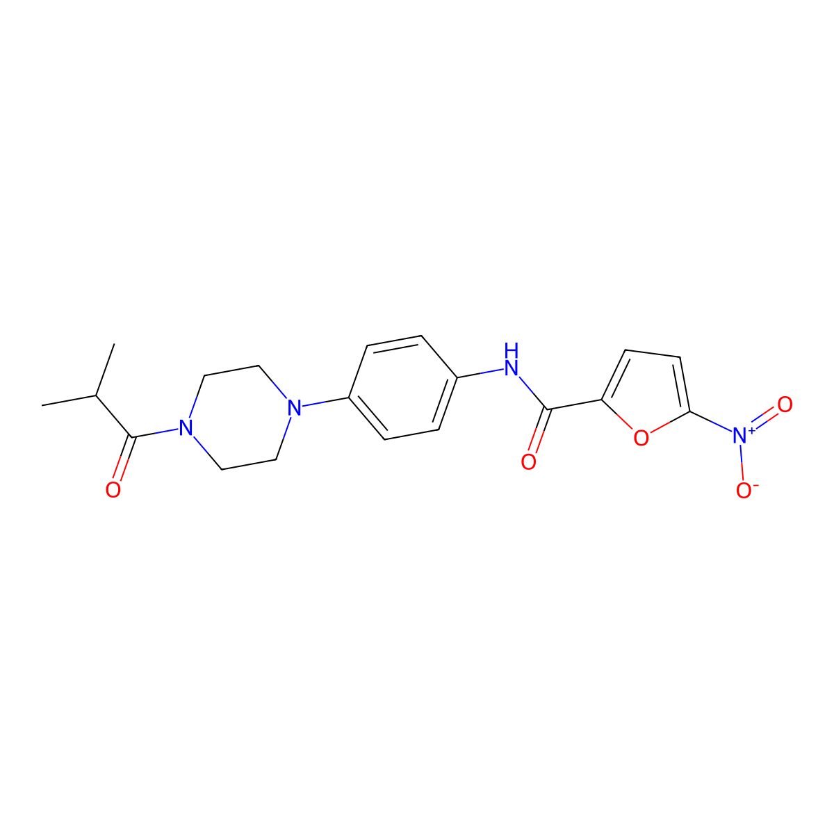 N-[4-[4-(2-methylpropanoyl)piperazin-1-yl]phenyl]-5-nitrofuran-2-carboxamide molecular structure, CAS 672913-39-2