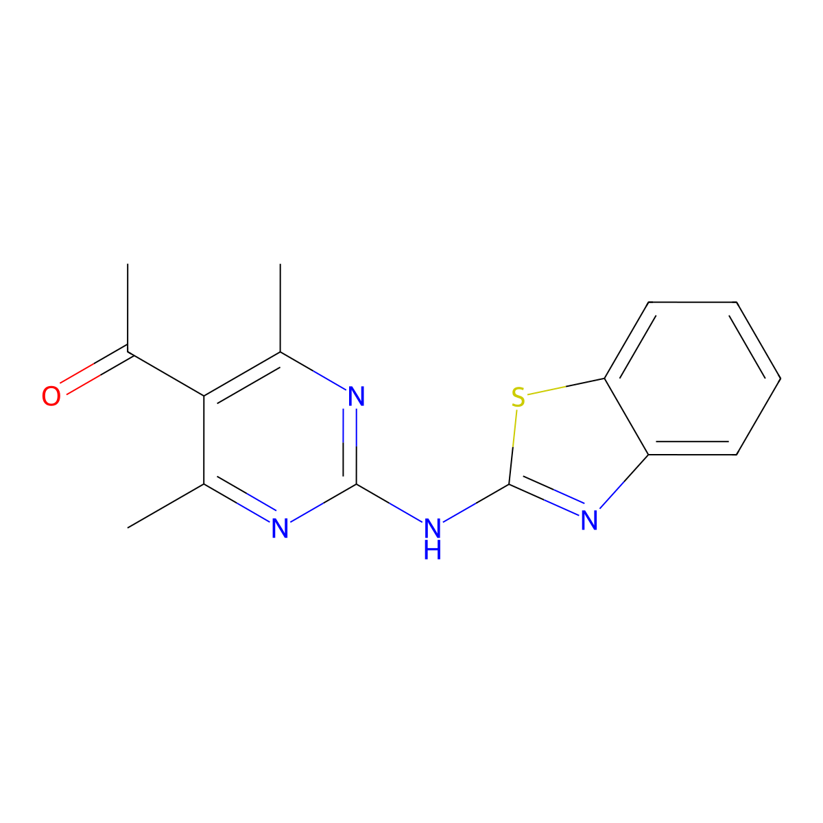 1-[2-(1,3-Benzothiazol-2-ylamino)-4,6-dimethylpyrimidin-5-yl]ethanone molecular structure, CAS 672913-45-0