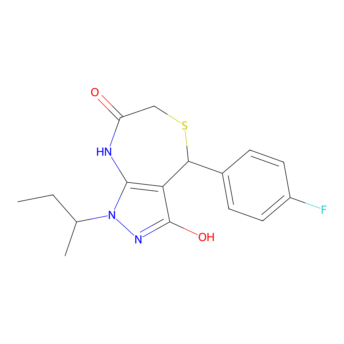 1-butan-2-yl-4-(4-fluorophenyl)-4,8-dihydro-2H-pyrazolo[3,4-e][1,4]thiazepine-3,7-dione molecular structure, CAS 672913-64-3