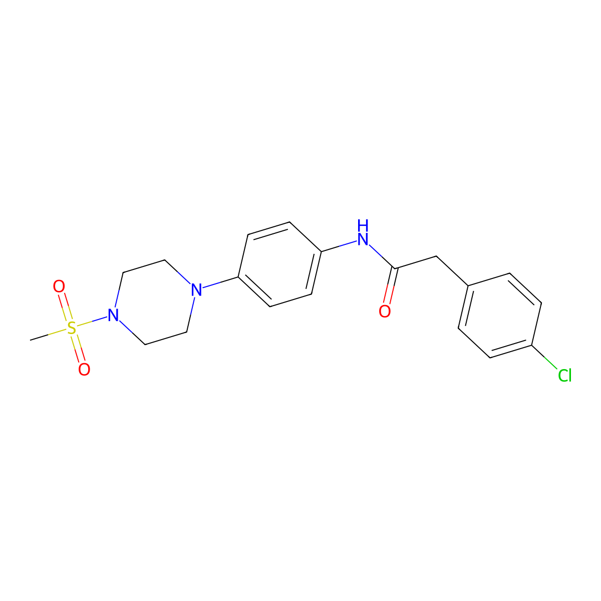 2-(4-chlorophenyl)-N-[4-(4-methylsulfonylpiperazin-1-yl)phenyl]acetamide molecular structure, CAS 672913-94-9