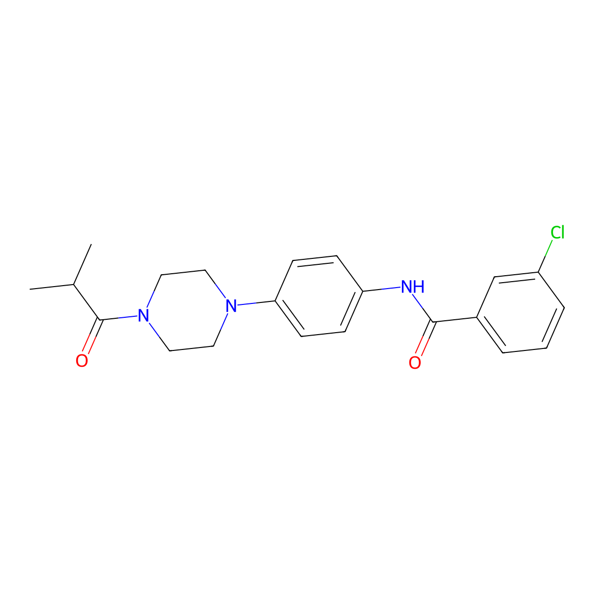 3-chloro-N-[4-[4-(2-methylpropanoyl)piperazin-1-yl]phenyl]benzamide molecular structure, CAS 672914-11-3