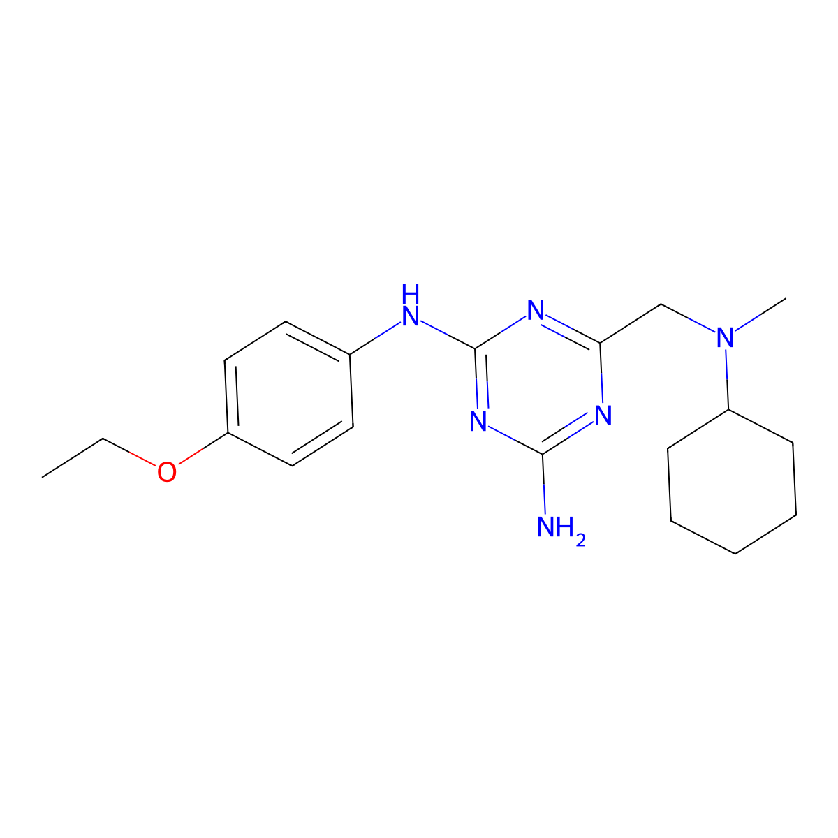 6-{[cyclohexyl(methyl)amino]methyl}-N-(4-ethoxyphenyl)-1,3,5-triazine-2,4-diamine molecular structure, CAS 672914-36-2