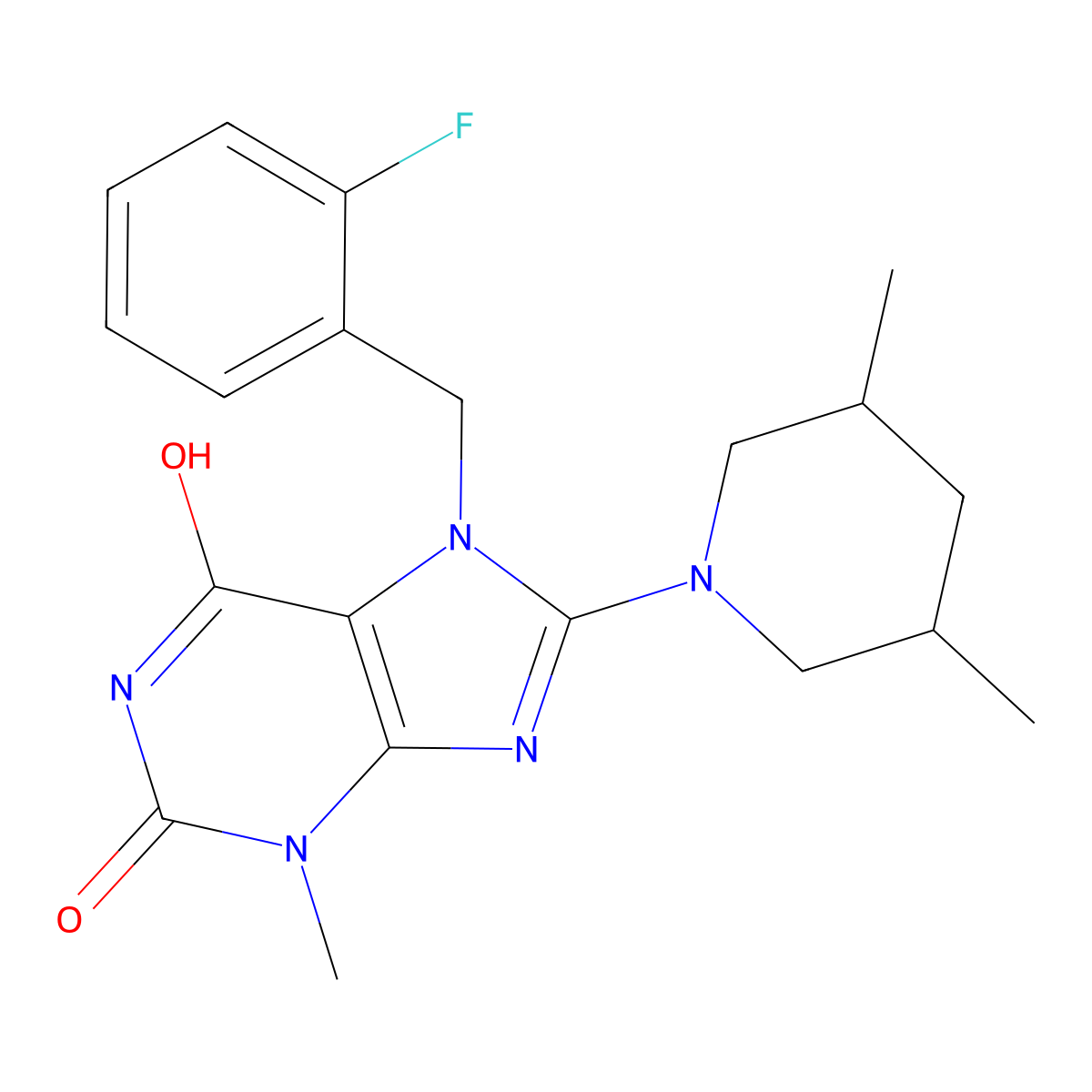 8-(3,5-Dimethylpiperidin-1-yl)-7-[(2-fluorophenyl)methyl]-3-methylpurine-2,6-dione molecular structure, CAS 672914-65-7