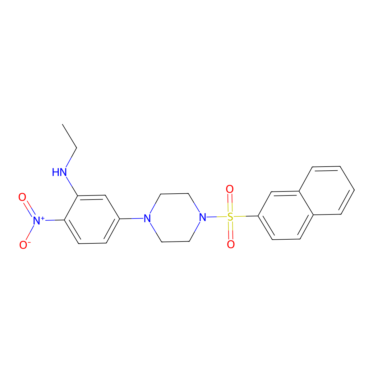 N-ethyl-5-(4-naphthalen-2-ylsulfonylpiperazin-1-yl)-2-nitroaniline molecular structure, CAS 672915-12-7