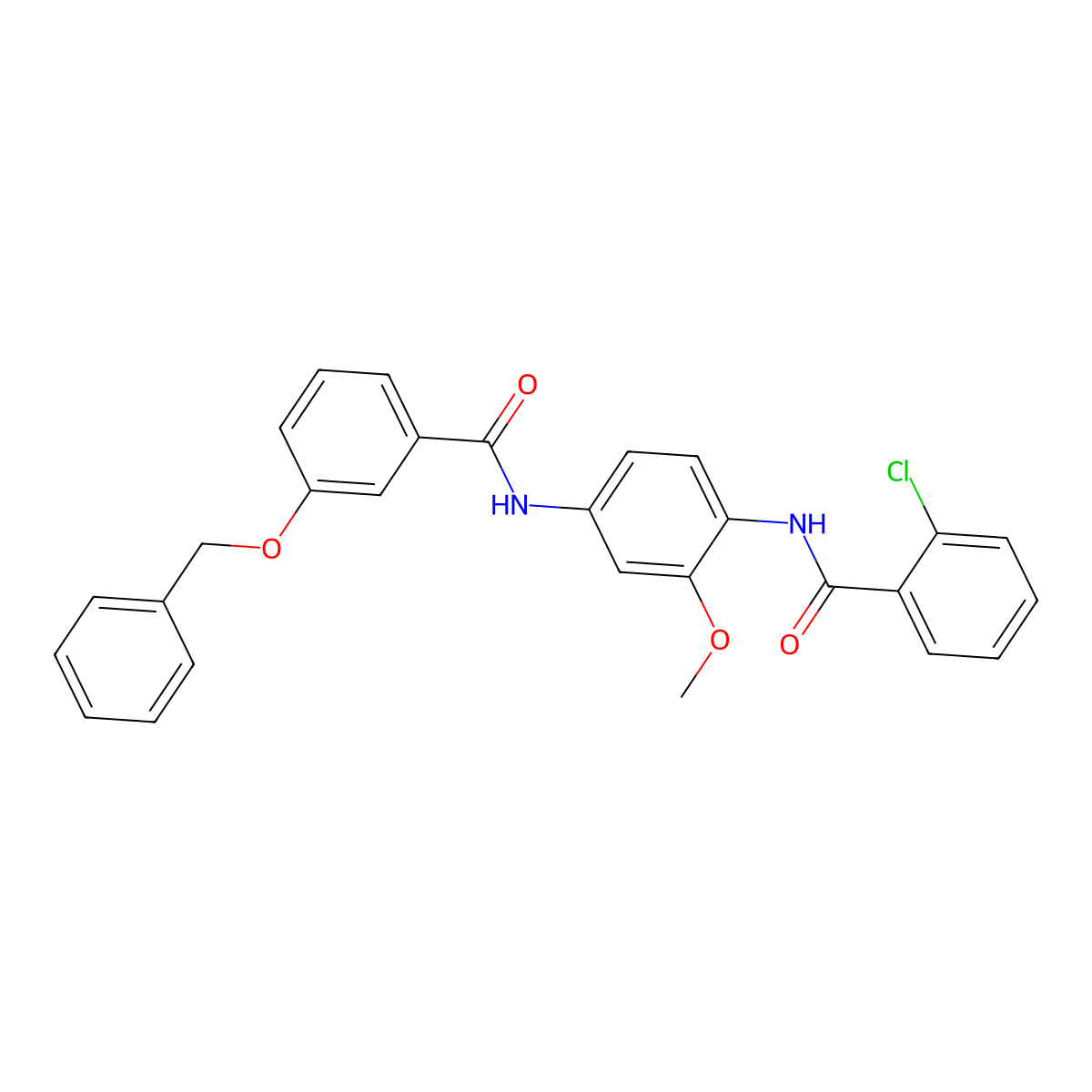 2-chloro-N-[2-methoxy-4-[(3-phenylmethoxybenzoyl)amino]phenyl]benzamide molecular structure, CAS 672915-45-6