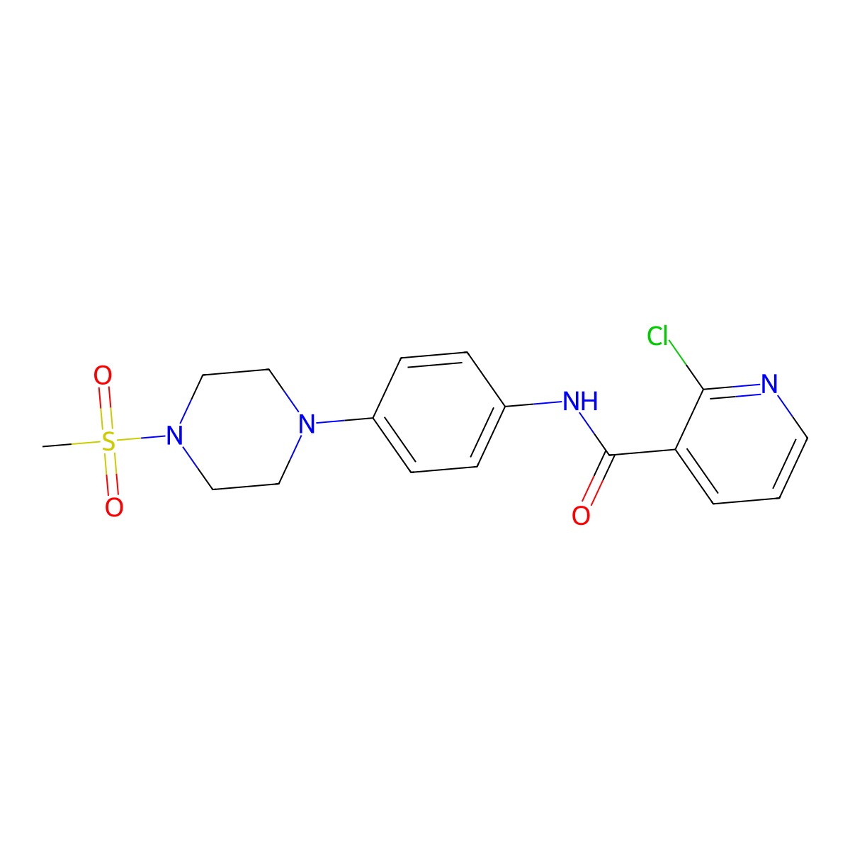 2-Chloro-N-[4-(4-methanesulfonyl-piperazin-1-yl)-phenyl]-nicotinamide molecular structure, CAS 672916-20-0