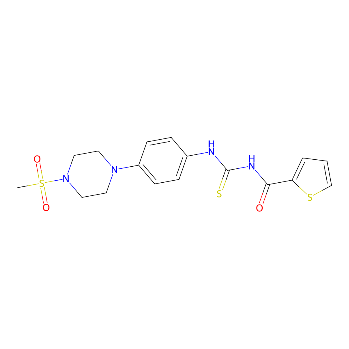 N-[[4-(4-methylsulfonylpiperazin-1-yl)phenyl]carbamothioyl]thiophene-2-carboxamide molecular structure, CAS 672918-01-3