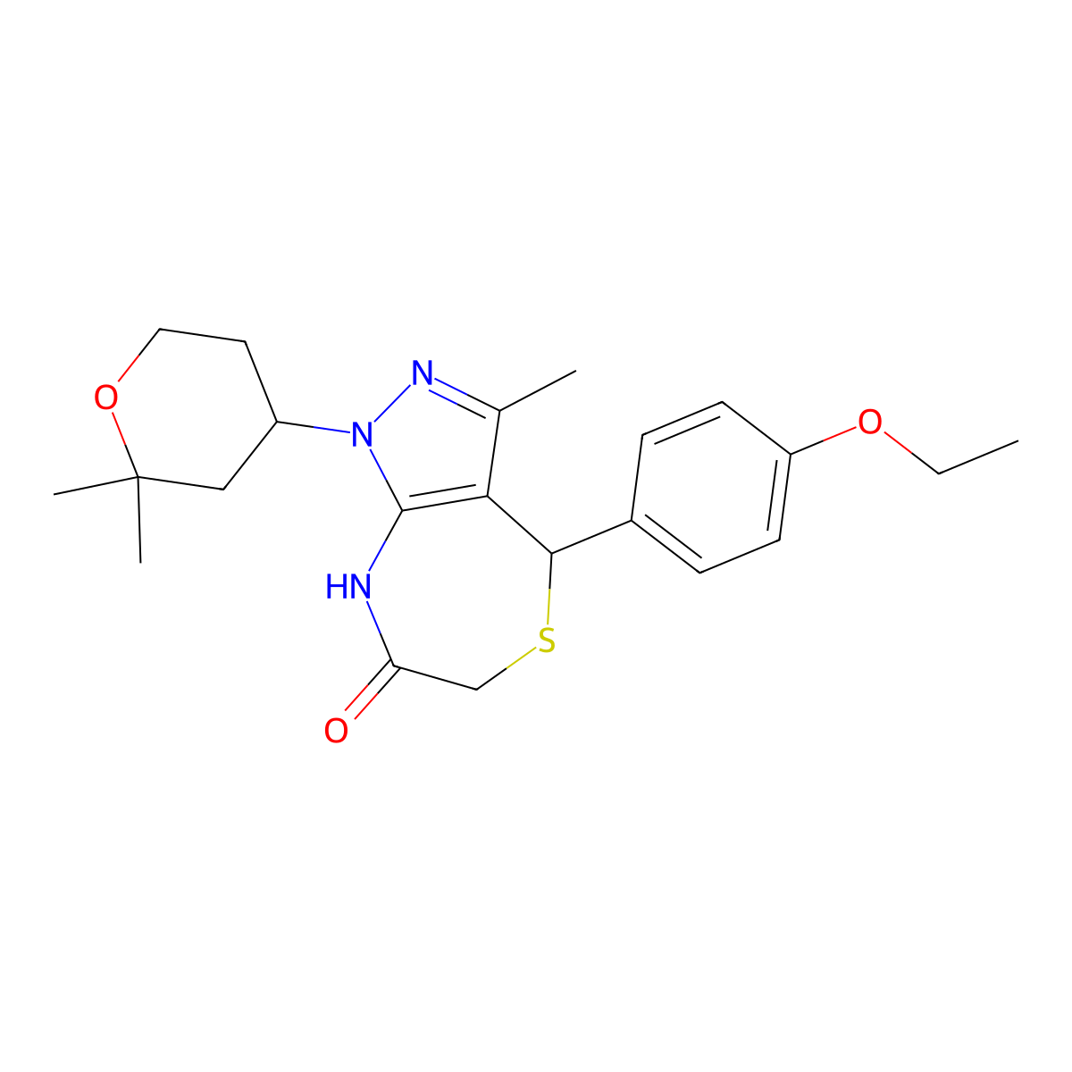 1-(2,2-dimethyltetrahydro-2H-pyran-4-yl)-4-(4-ethoxyphenyl)-3-methyl-4,6-dihydro-1H-pyrazolo[3,4-e][1,4]thiazepin-7-ol molecular structure, CAS 672918-85-3