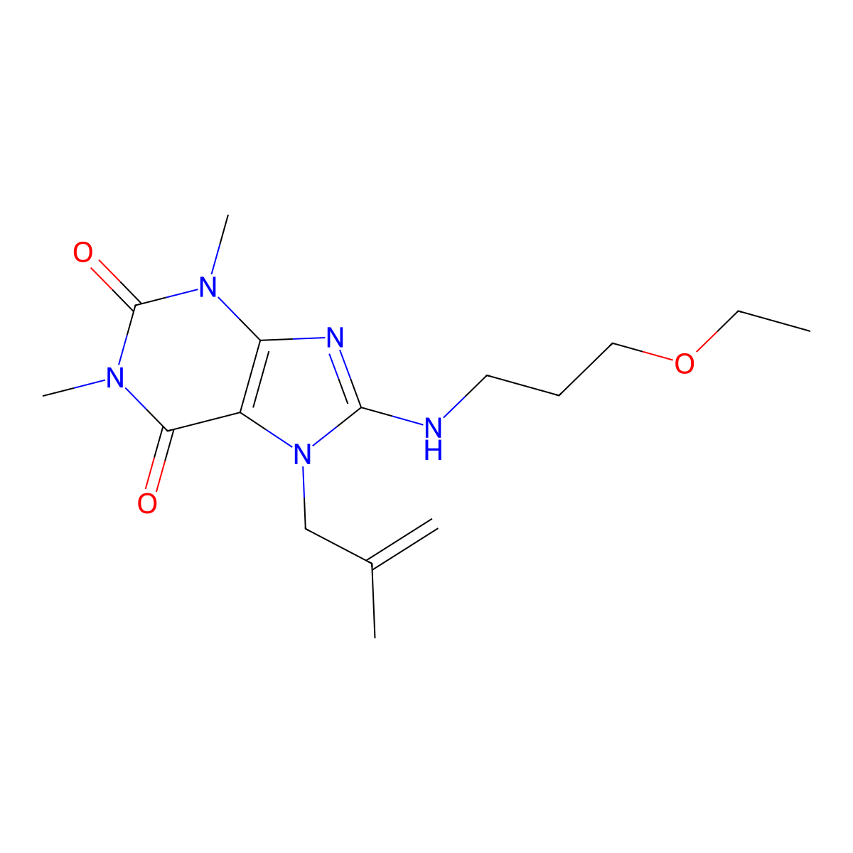 8-(3-Ethoxypropylamino)-1,3-dimethyl-7-(2-methylprop-2-enyl)purine-2,6-dione molecular structure, CAS 672919-65-2