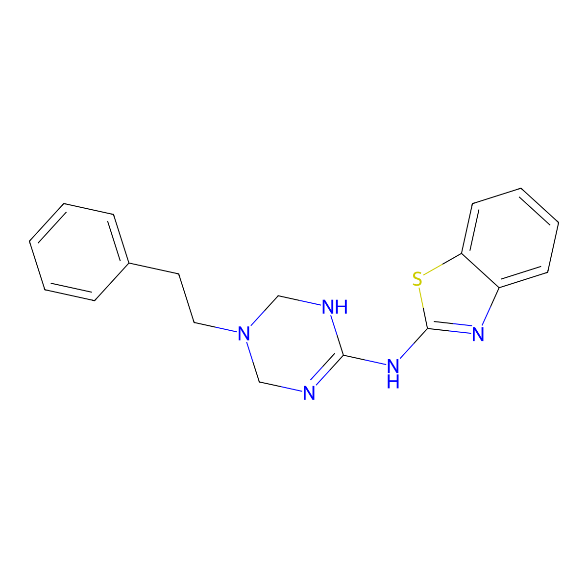 N-[5-(2-phenylethyl)-1,4,5,6-tetrahydro-1,3,5-triazin-2-yl]-1,3-benzothiazol-2-amine molecular structure, CAS 672919-74-3
