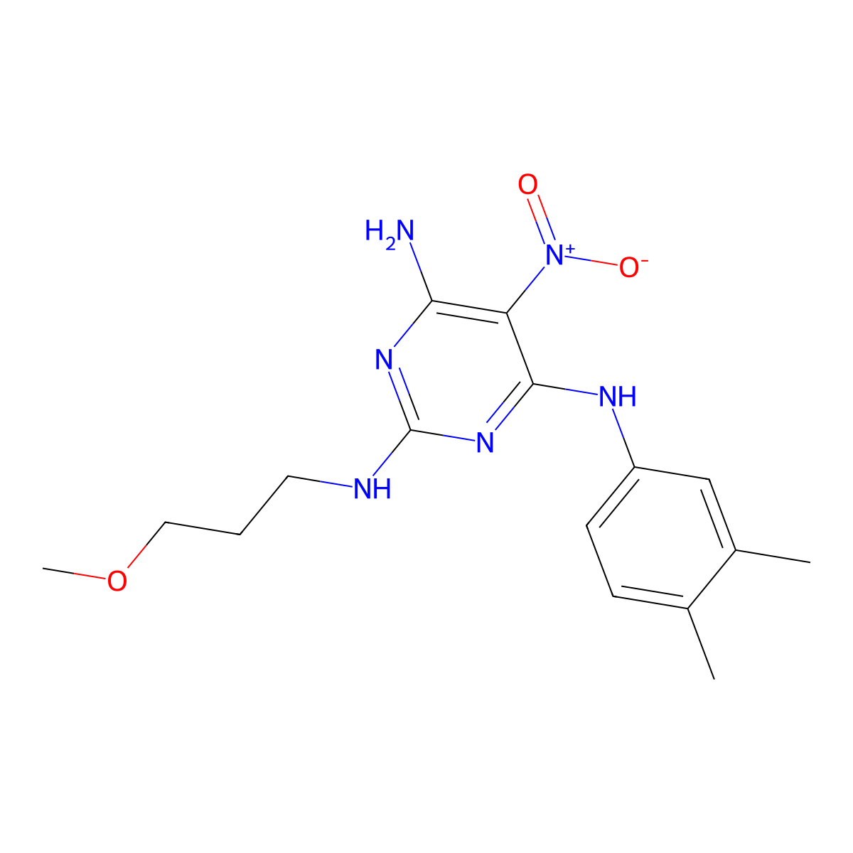 N4-(3,4-dimethylphenyl)-N2-(3-methoxypropyl)-5-nitropyrimidine-2,4,6-triamine molecular structure, CAS 672920-02-4