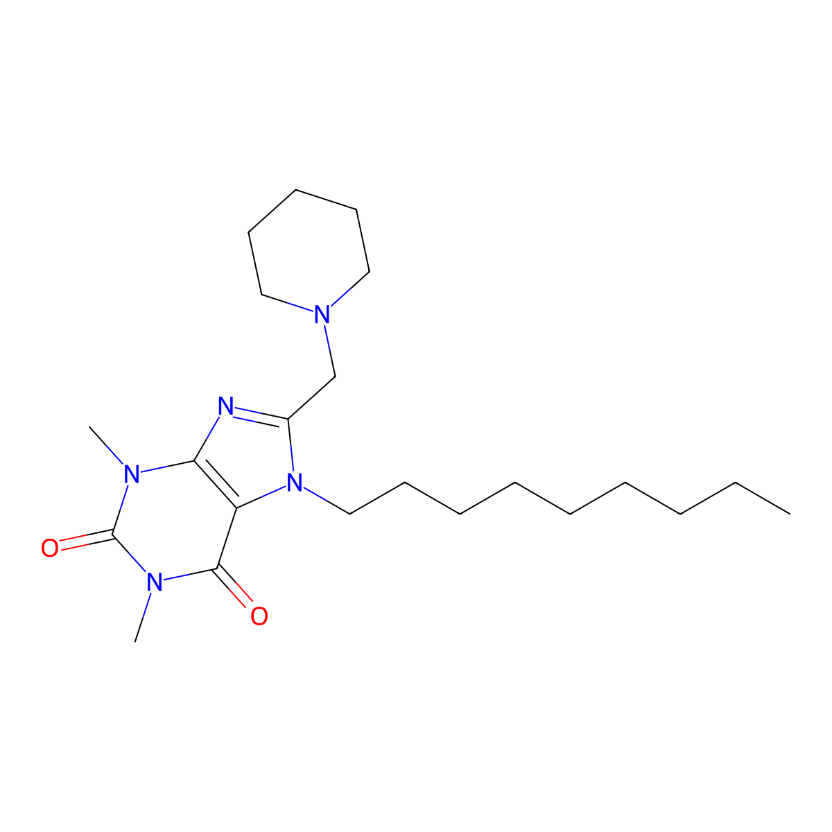1,3-Dimethyl-7-nonyl-8-(piperidin-1-ylmethyl)purine-2,6-dione molecular structure, CAS 672920-40-0