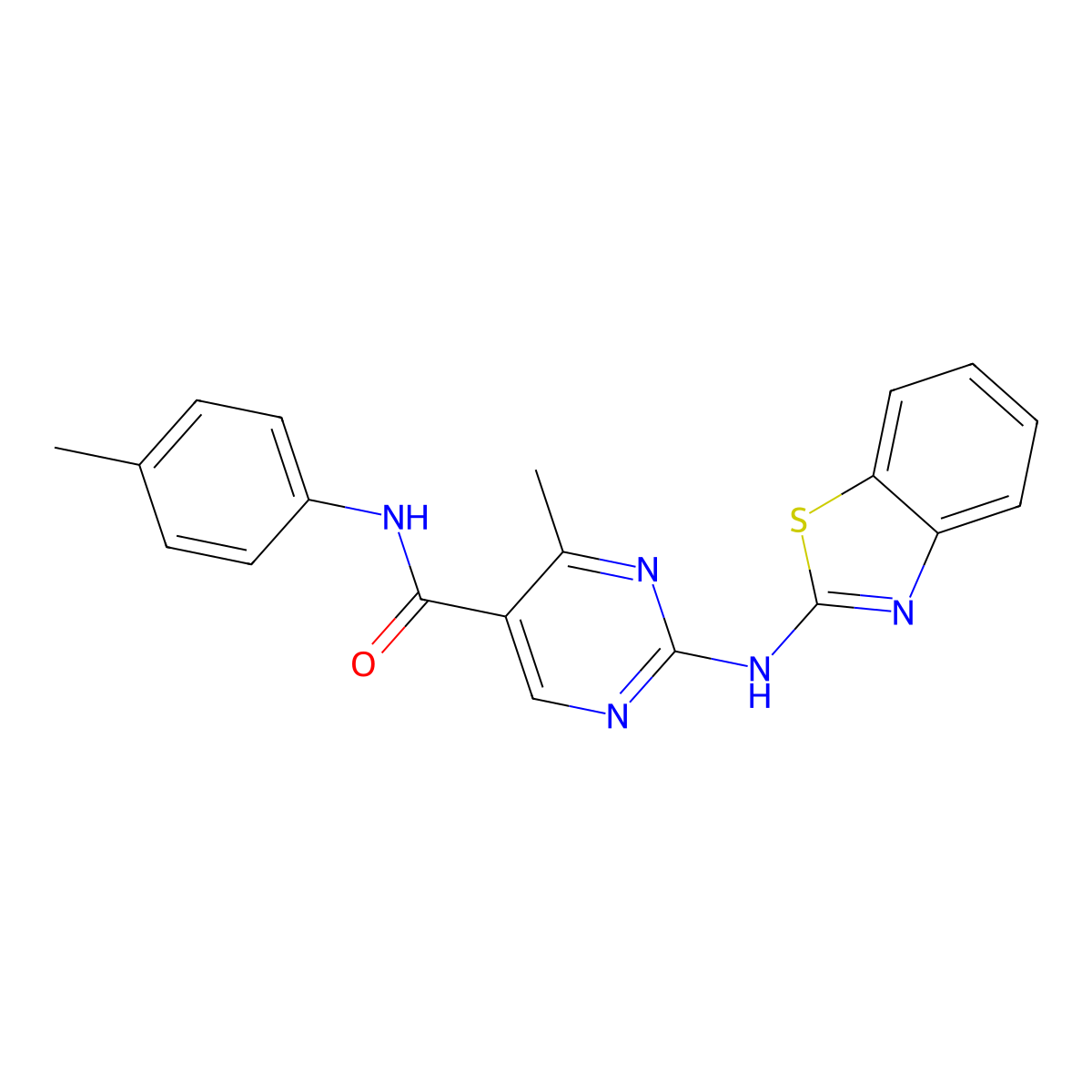 2-(1,3-benzothiazol-2-ylamino)-4-methyl-N-(4-methylphenyl)pyrimidine-5-carboxamide molecular structure, CAS 672920-87-5