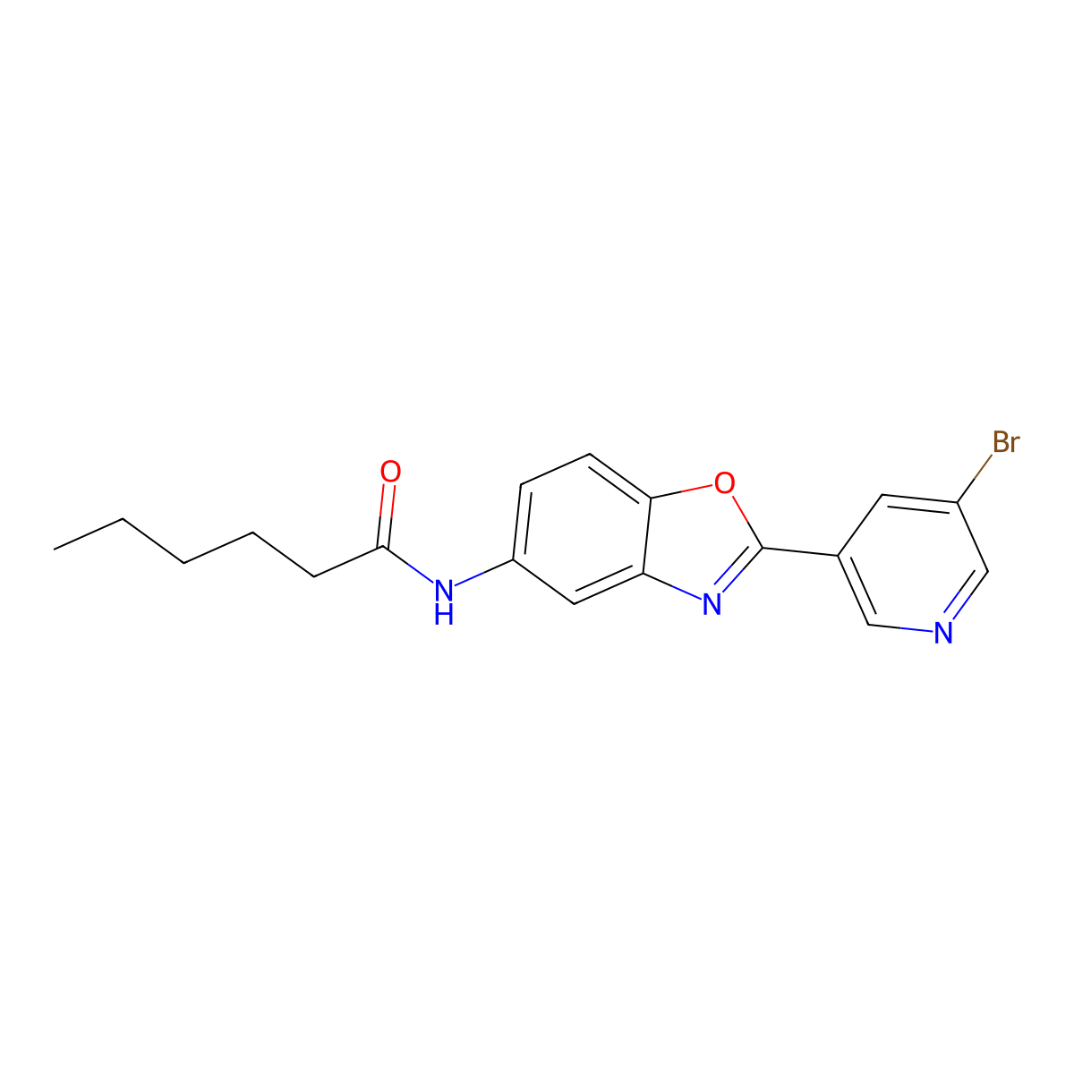 N-[2-(5-bromopyridin-3-yl)-1,3-benzoxazol-5-yl]hexanamide molecular structure, CAS 672921-03-8