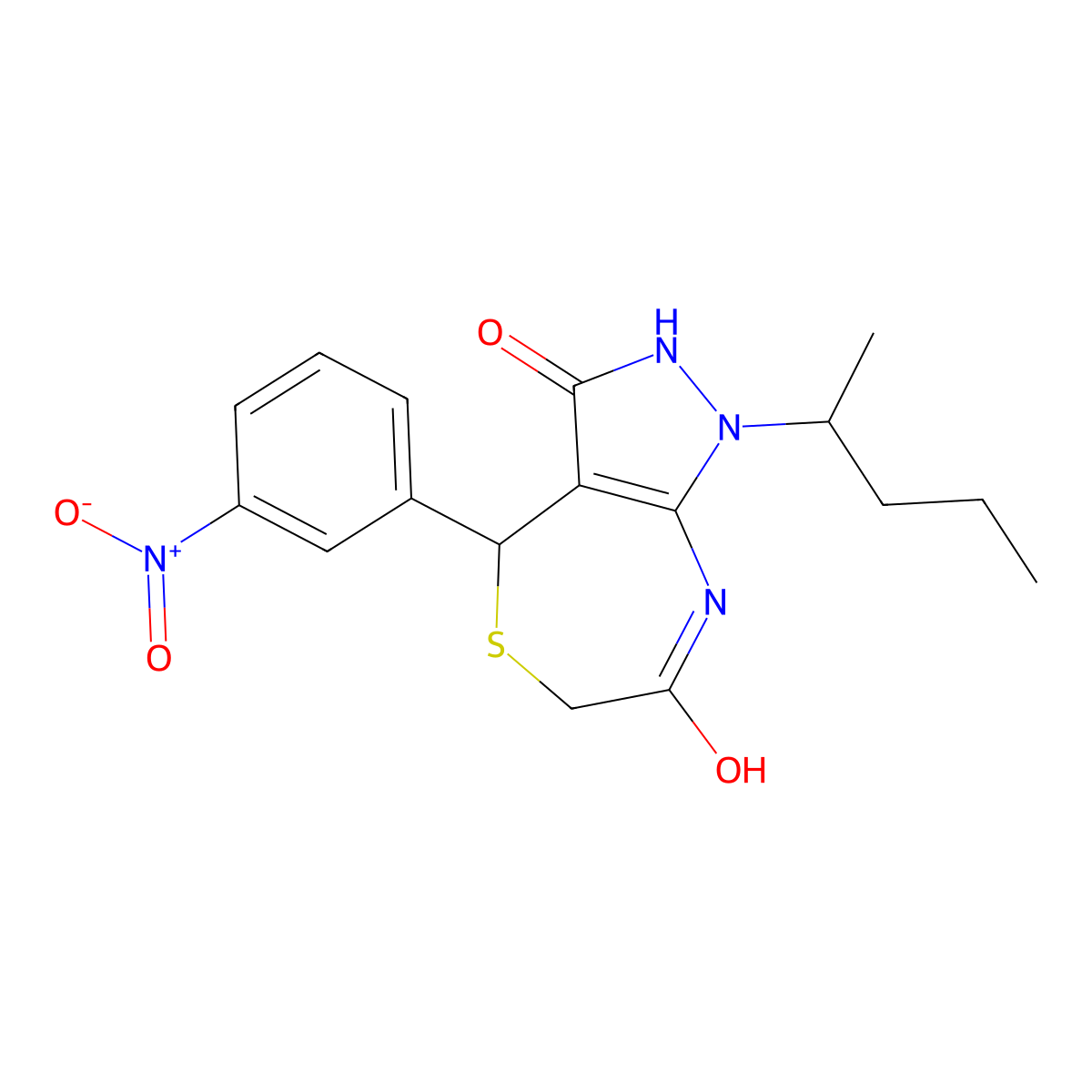 4-(3-nitrophenyl)-1-pentan-2-yl-4,8-dihydro-2H-pyrazolo[3,4-e][1,4]thiazepine-3,7-dione molecular structure, CAS 672921-12-9