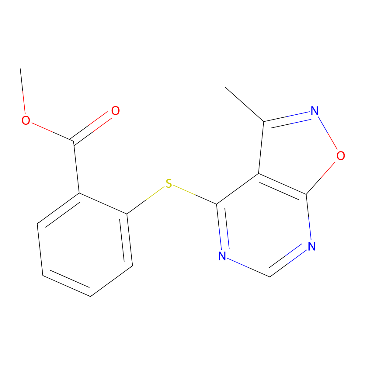 Methyl 2-[(3-methylisoxazolo[5,4-d]pyrimidin-4-yl)sulfanyl]benzenecarboxylate molecular structure, CAS 672925-11-0