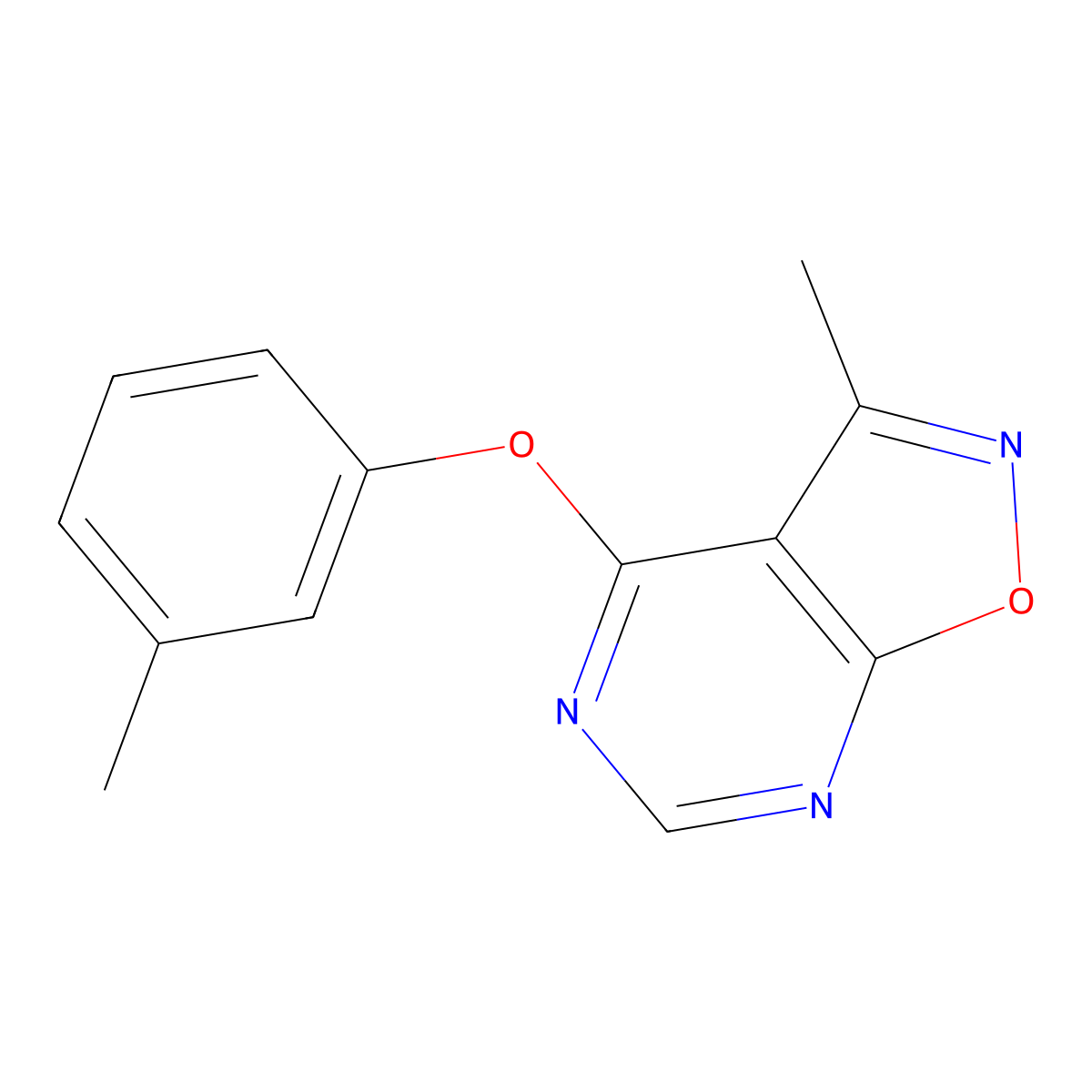 3-Methyl-4-(3-methylphenoxy)-[1,2]oxazolo[5,4-d]pyrimidine molecular structure, CAS 672925-15-4