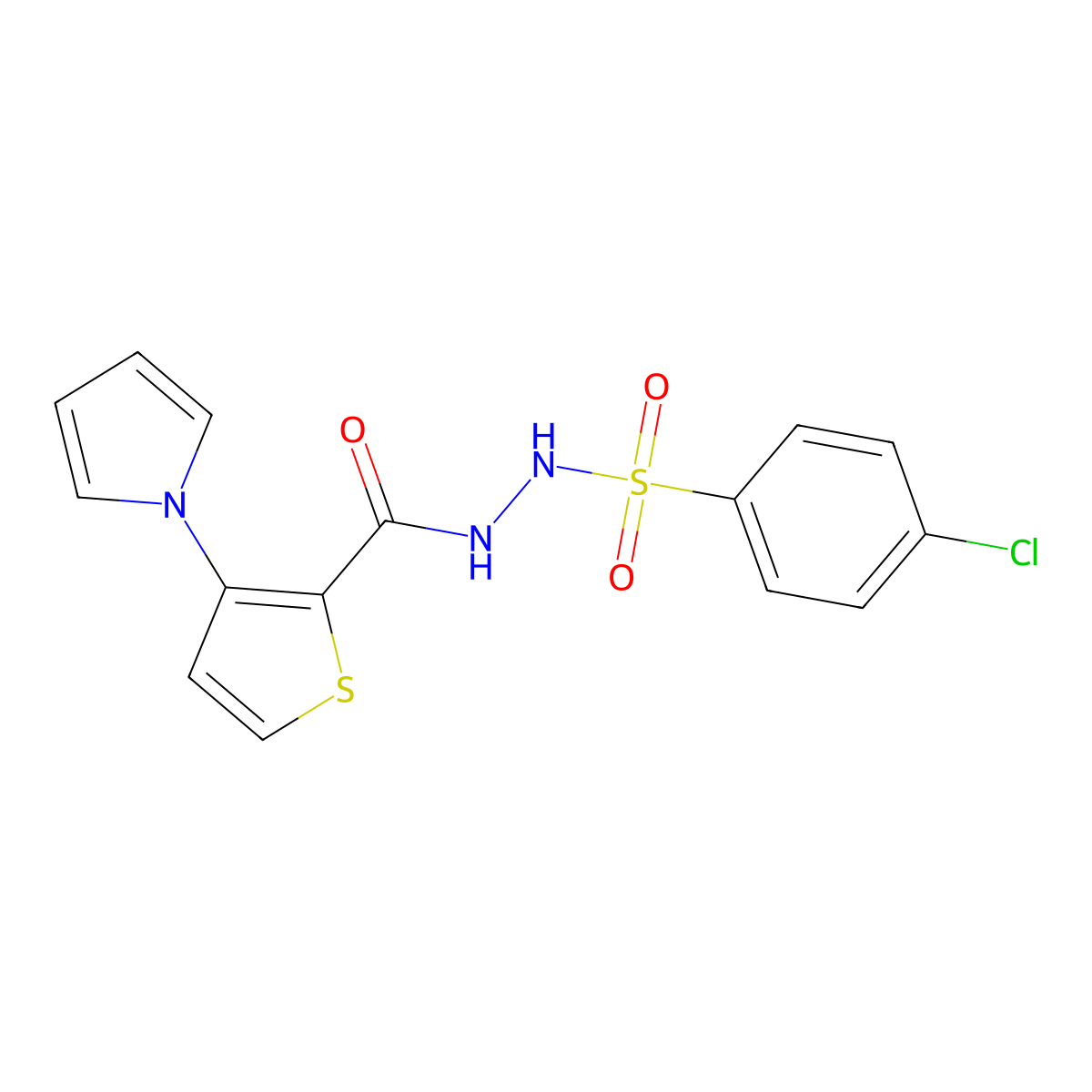 4-chloro-N'-{[3-(1H-pyrrol-1-yl)-2-thienyl]carbonyl}benzenesulfonohydrazide molecular structure, CAS 672925-20-1
