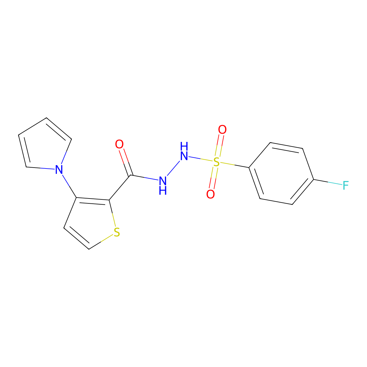 4-fluoro-N'-{[3-(1H-pyrrol-1-yl)-2-thienyl]carbonyl}benzenesulfonohydrazide molecular structure, CAS 672925-21-2
