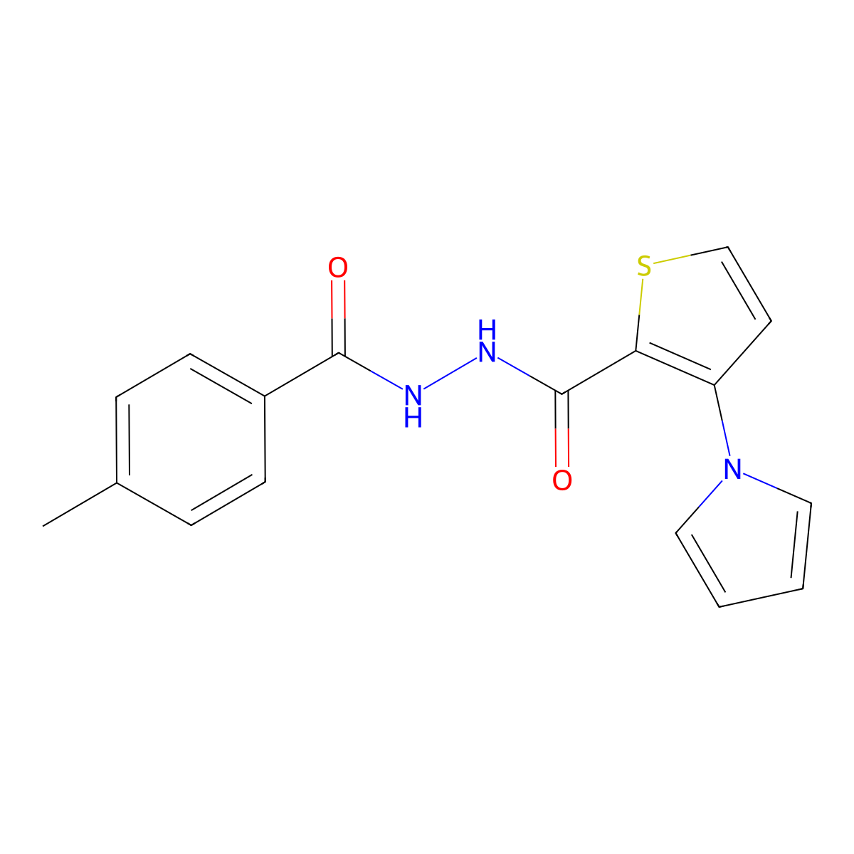 N'-(4-methylbenzoyl)-3-(1H-pyrrol-1-yl)-2-thiophenecarbohydrazide molecular structure, CAS 672925-24-5