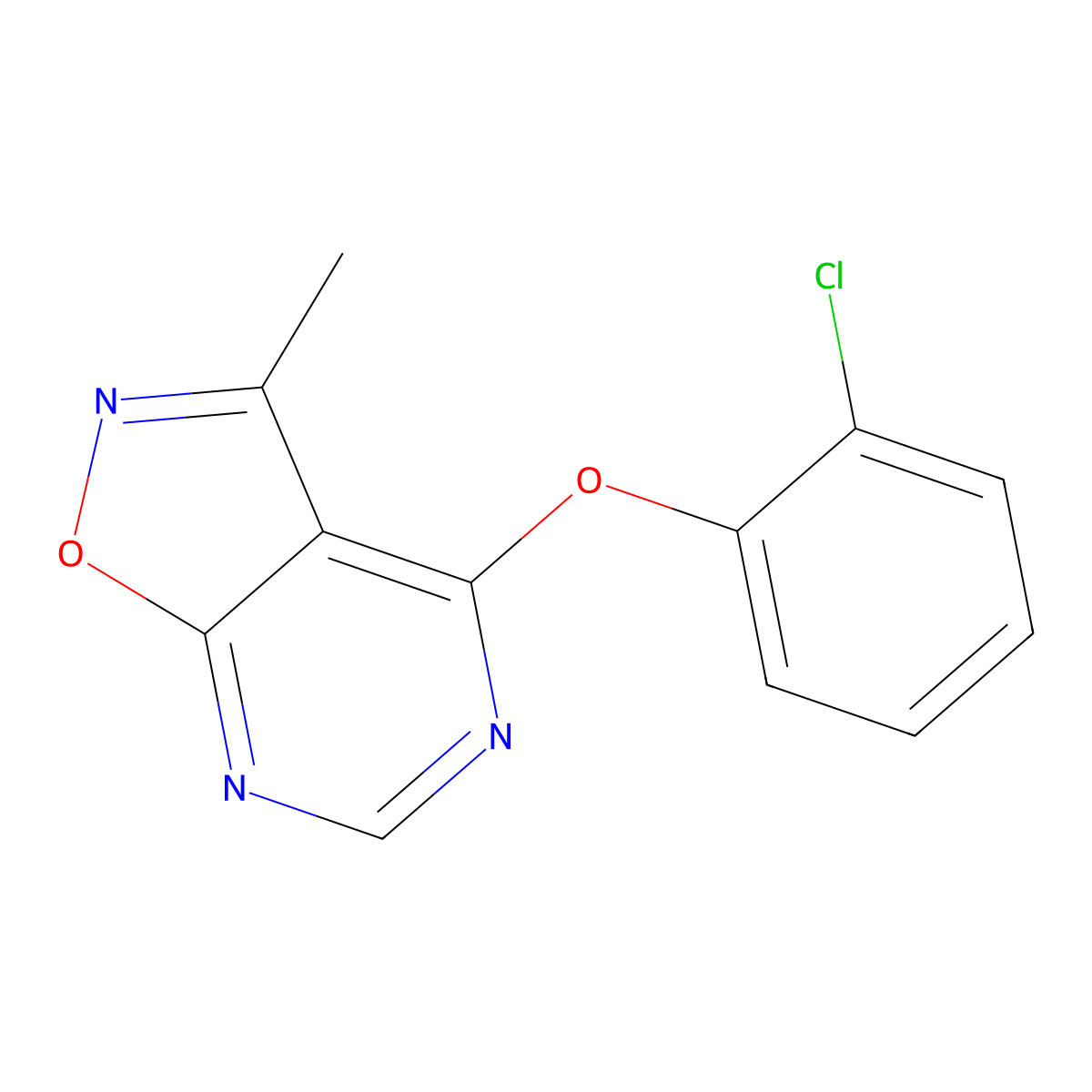 4-(2-Chlorophenoxy)-3-methyl-[1,2]oxazolo[5,4-d]pyrimidine molecular structure, CAS 672925-28-9