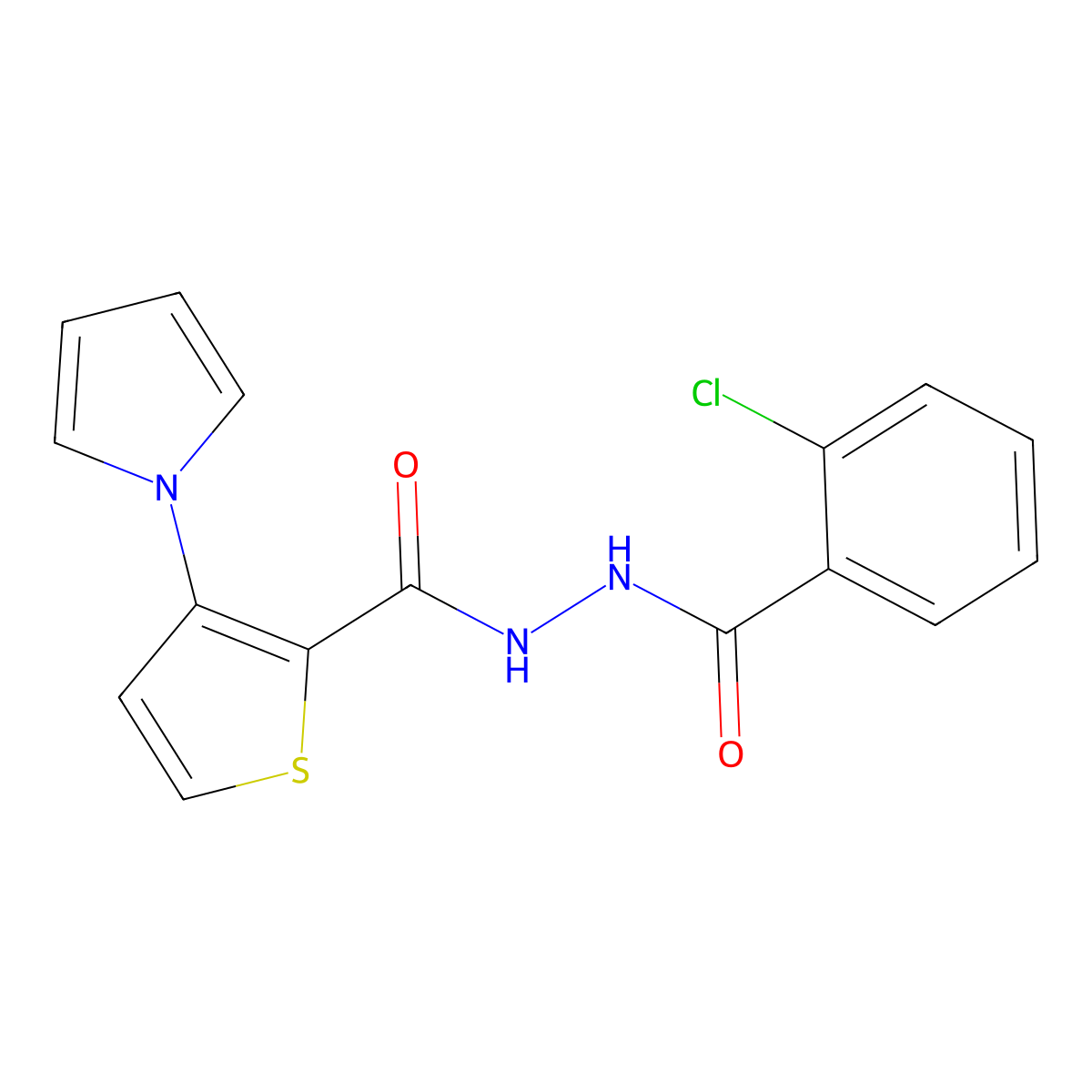 N'-(2-chlorobenzoyl)-3-(1H-pyrrol-1-yl)-2-thiophenecarbohydrazide molecular structure, CAS 672925-35-8