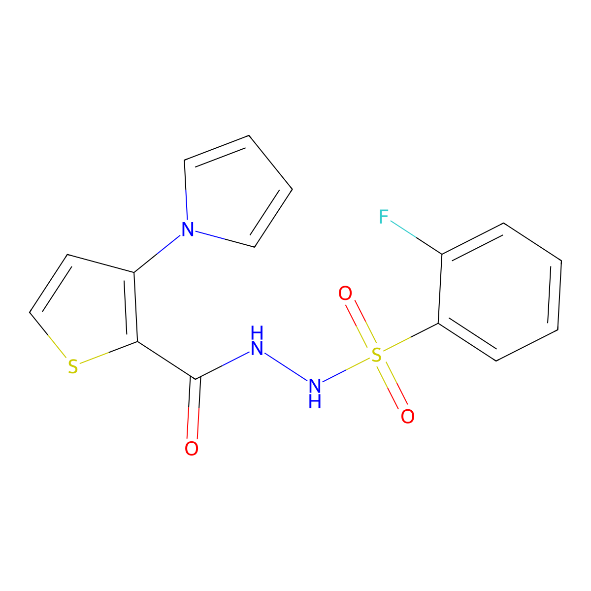 2-fluoro-N'-{[3-(1H-pyrrol-1-yl)-2-thienyl]carbonyl}benzenesulfonohydrazide molecular structure, CAS 672925-40-5
