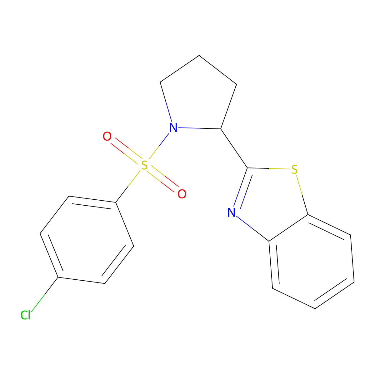 2-{1-[(4-Chlorophenyl)sulfonyl]-2-pyrrolidinyl}-1,3-benzothiazole molecular structure, CAS 672925-45-0