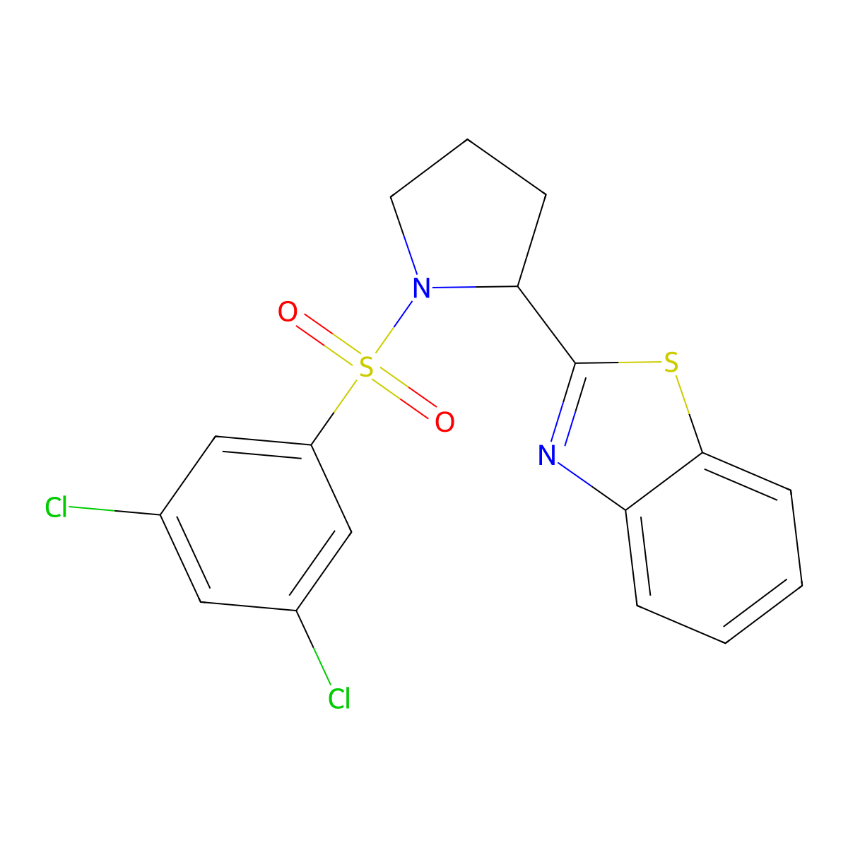 2-{1-[(3,5-Dichlorophenyl)sulfonyl]-2-pyrrolidinyl}-1,3-benzothiazole molecular structure, CAS 672925-46-1