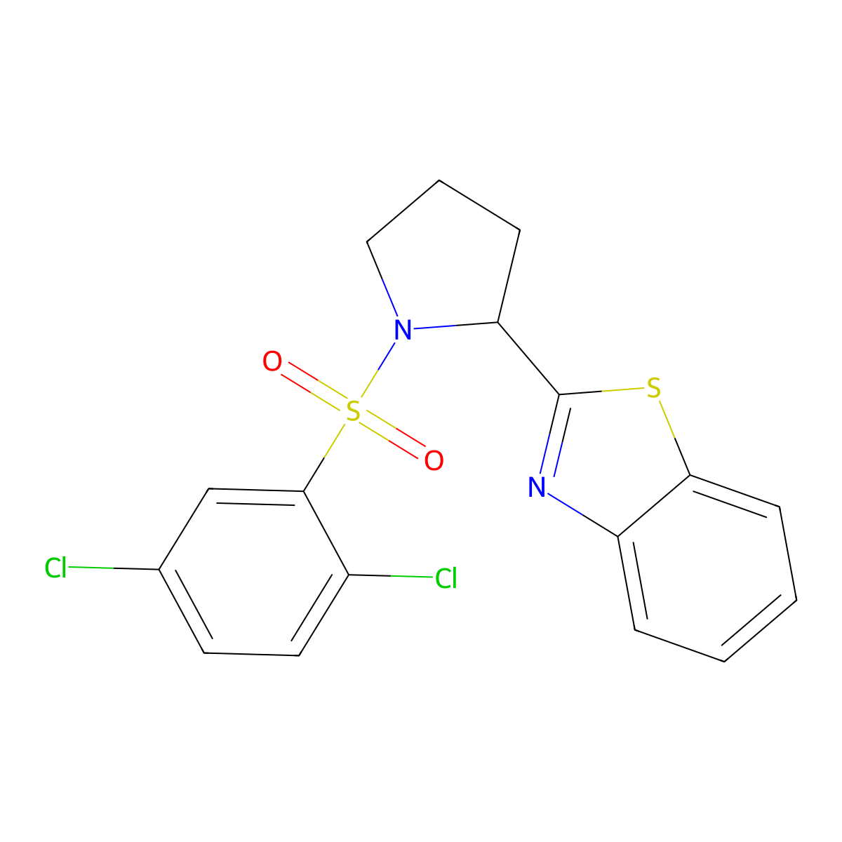2-[1-(2,5-Dichlorobenzenesulfonyl)pyrrolidin-2-yl]-1,3-benzothiazole molecular structure, CAS 672925-48-3