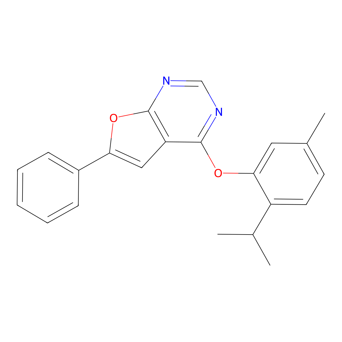 4-(2-Isopropyl-5-methylphenoxy)-6-phenylfuro[2,3-d]pyrimidine molecular structure, CAS 672925-55-2
