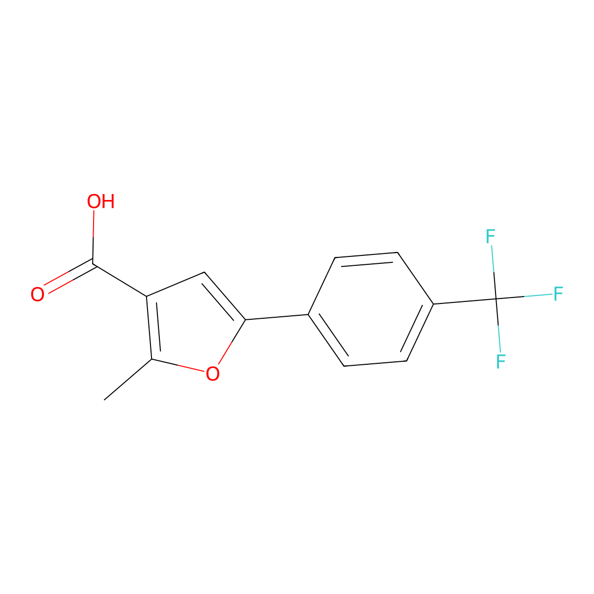 2-Methyl-5-(4-trifluoromethyl-phenyl)-furan-3-carboxylic acid molecular structure, CAS 672930-52-8