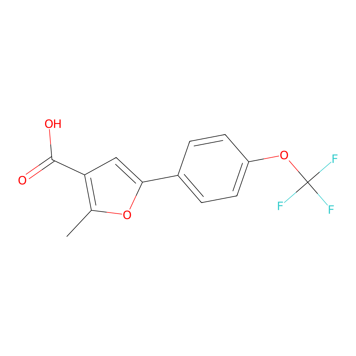 2-Methyl-5-(4-trifluoromethoxy-phenyl)-furan-3-carboxylic acid molecular structure, CAS 672930-56-2