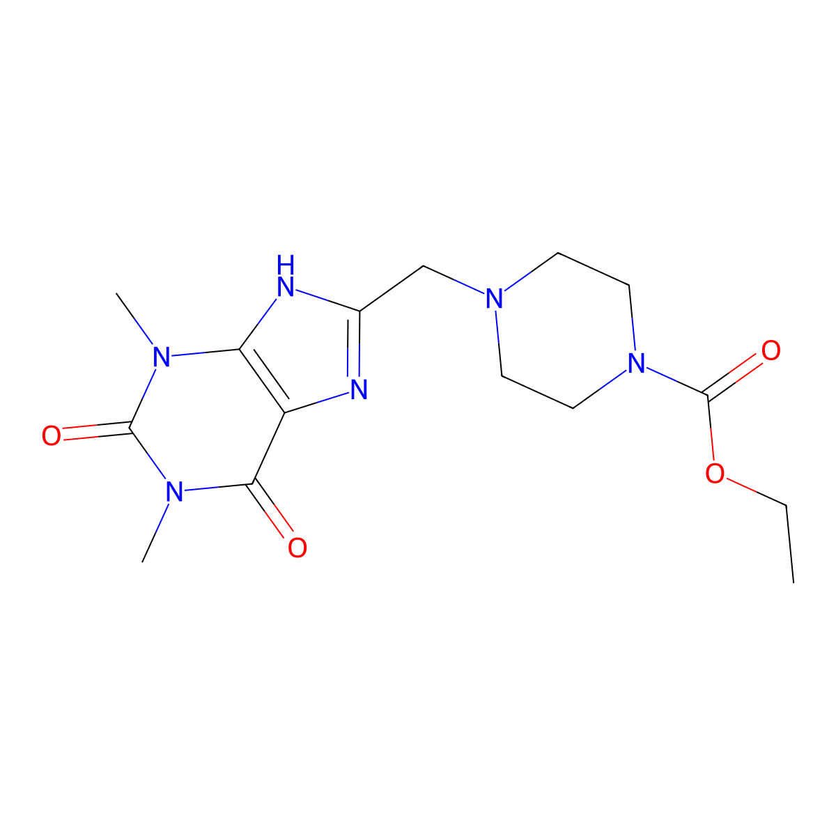 Ethyl 4-[(1,3-dimethyl-2,6-dioxo-7H-purin-8-yl)methyl]piperazine-1-carboxylate molecular structure, CAS 672932-81-9