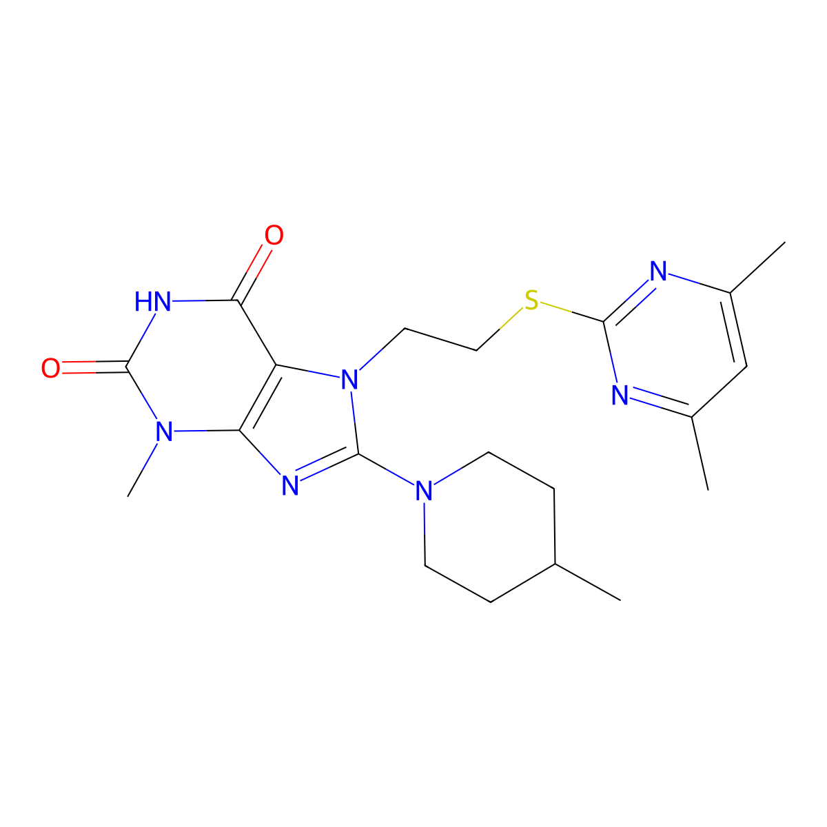 7-[2-(4,6-Dimethylpyrimidin-2-yl)sulfanylethyl]-3-methyl-8-(4-methylpiperidin-1-yl)purine-2,6-dione molecular structure, CAS 672933-30-1
