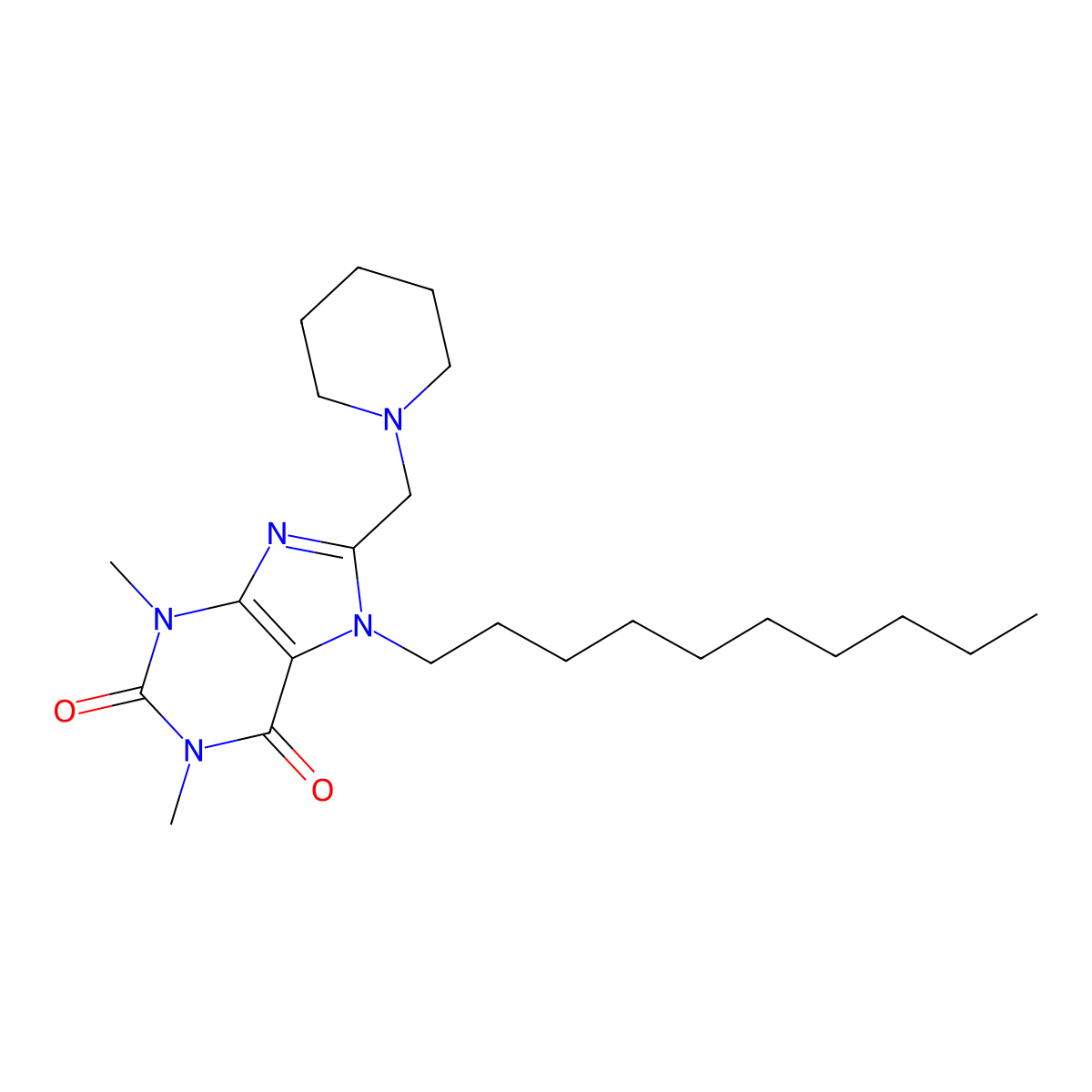 7-Decyl-1,3-dimethyl-8-(piperidin-1-ylmethyl)purine-2,6-dione molecular structure, CAS 672933-43-6
