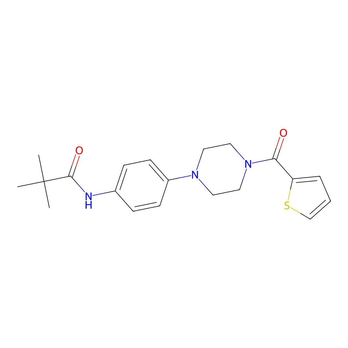 2,2-dimethyl-N-[4-[4-(thiophene-2-carbonyl)piperazin-1-yl]phenyl]propanamide molecular structure, CAS 672933-74-3