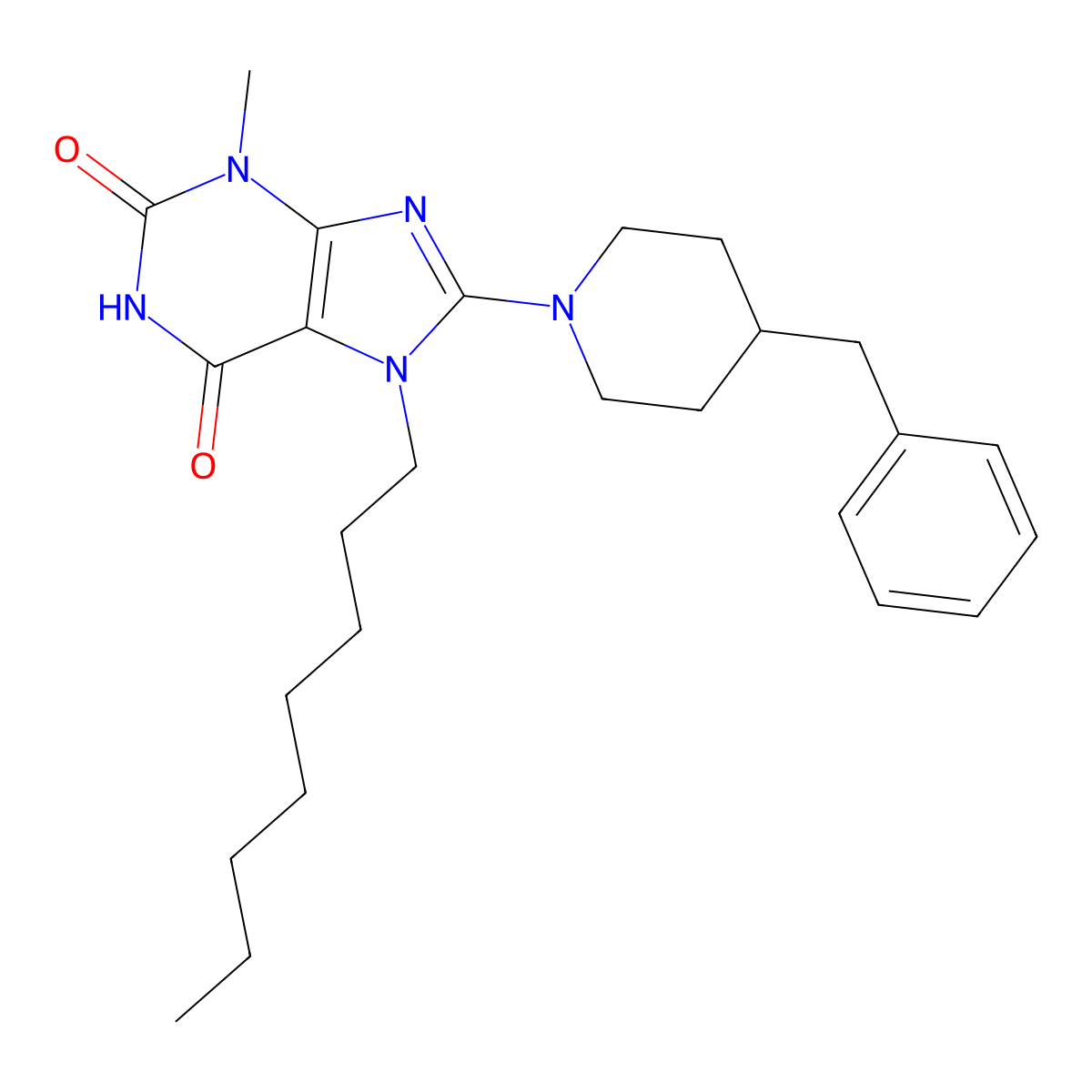 8-(4-Benzylpiperidin-1-yl)-3-methyl-7-octylpurine-2,6-dione molecular structure, CAS 672933-86-7
