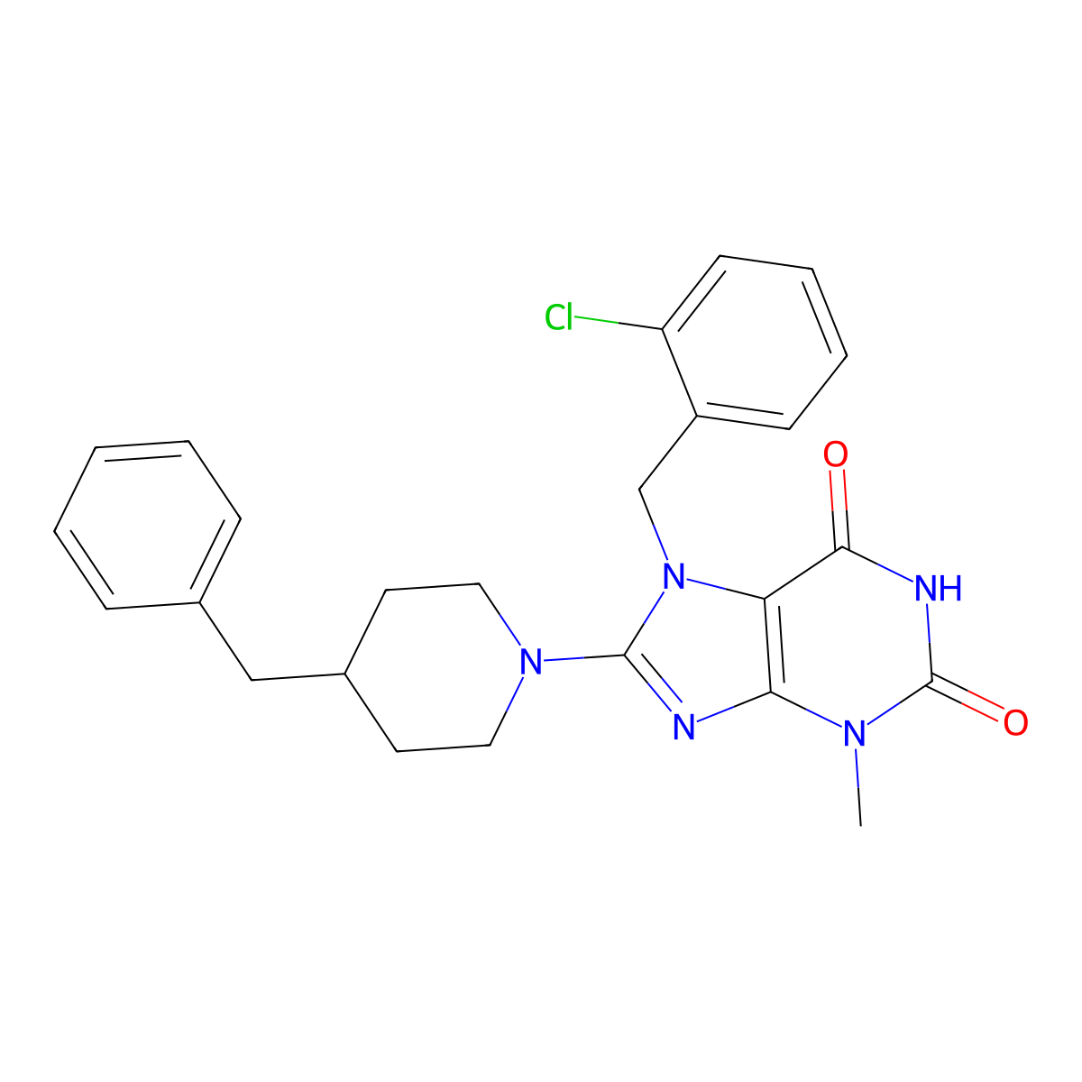 8-(4-Benzylpiperidin-1-yl)-7-[(2-chlorophenyl)methyl]-3-methylpurine-2,6-dione molecular structure, CAS 672934-21-3