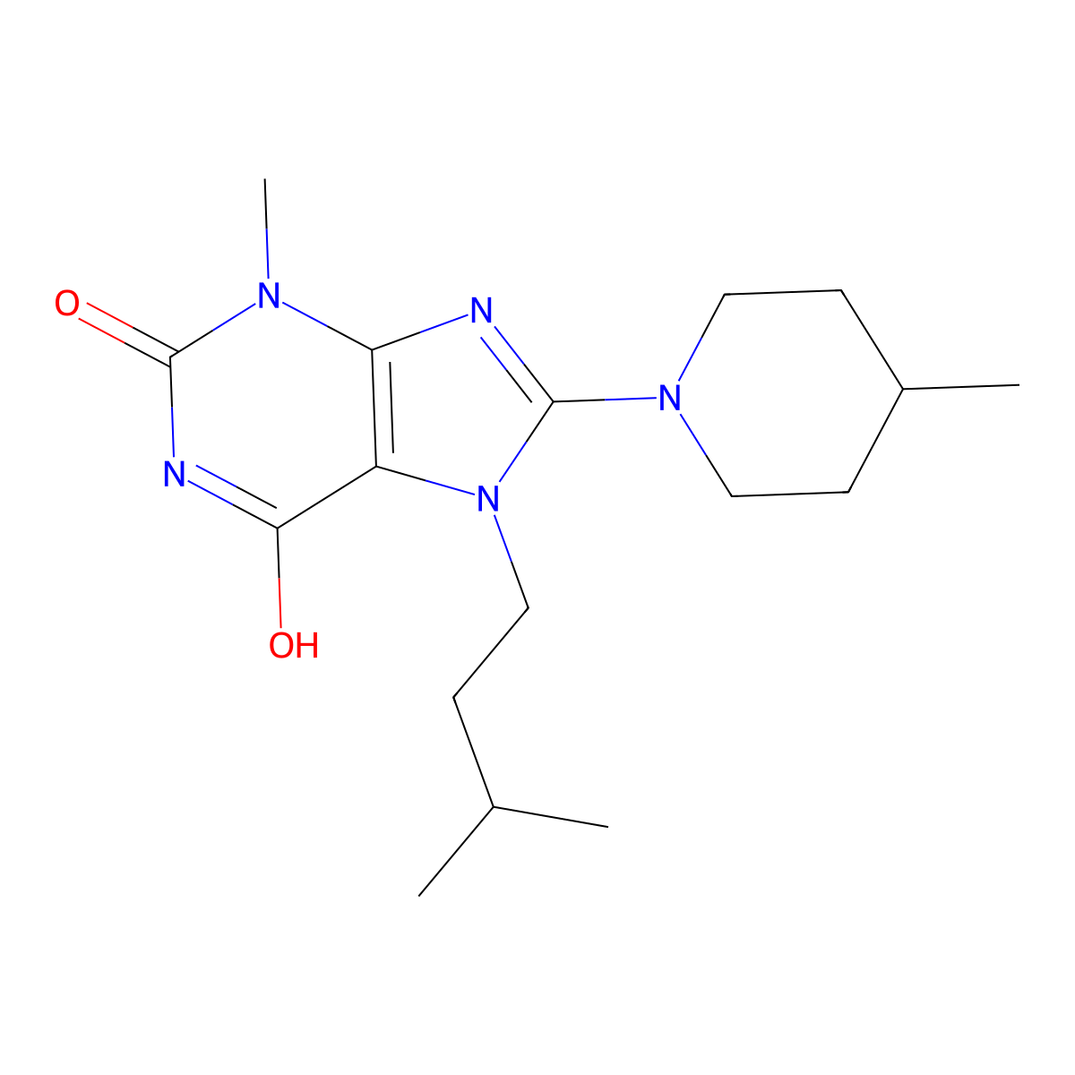 3-Methyl-7-(3-methylbutyl)-8-(4-methylpiperidin-1-yl)purine-2,6-dione molecular structure, CAS 672934-48-4