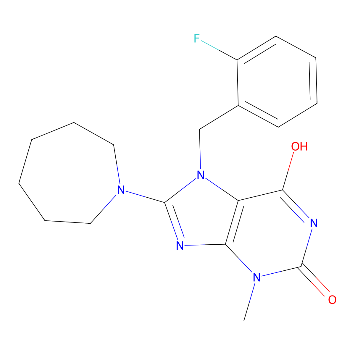 8-Azepan-1-yl-7-(2-fluoro-benzyl)-3-methyl-3,7-dihydro-purine-2,6-dione molecular structure, CAS 672934-53-1
