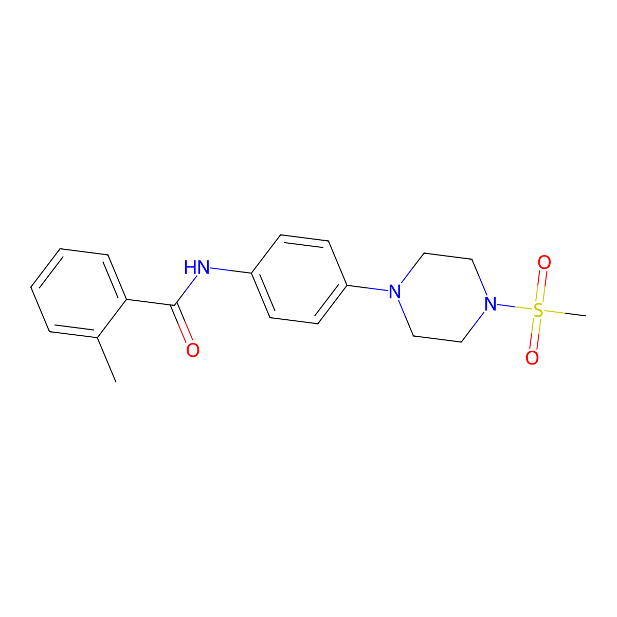 2-methyl-N-[4-(4-methylsulfonylpiperazin-1-yl)phenyl]benzamide molecular structure, CAS 672934-69-9